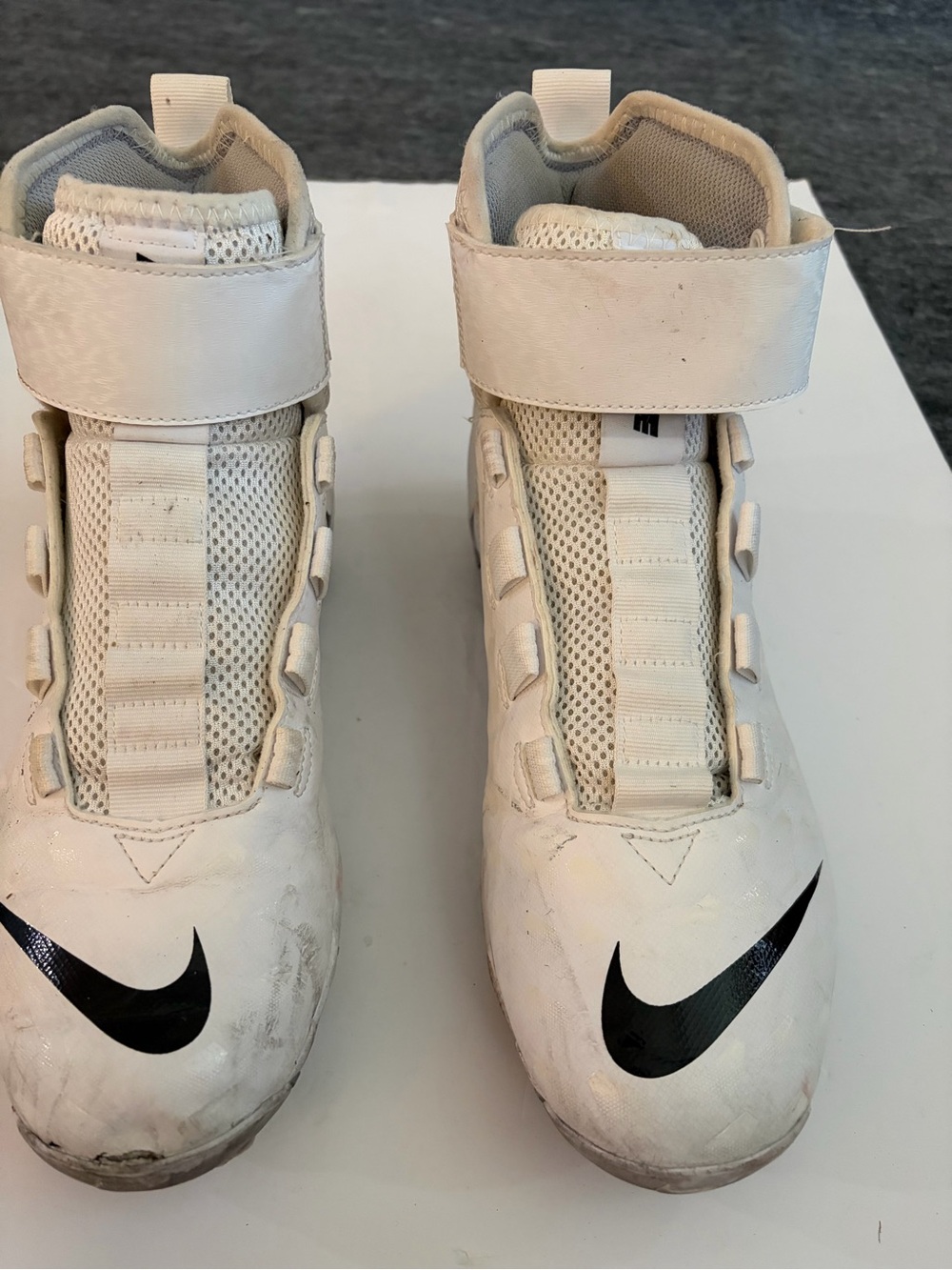 Nike Kids White High-Top Sneakers with Black Swoosh Logos
